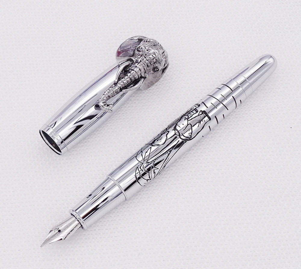 Fuliwen Elephant Cap Fountain Pen-Medium 0.7mm Nib, Push Cap, Vintage Metal 135mm Writing Pen for Office School Gifts