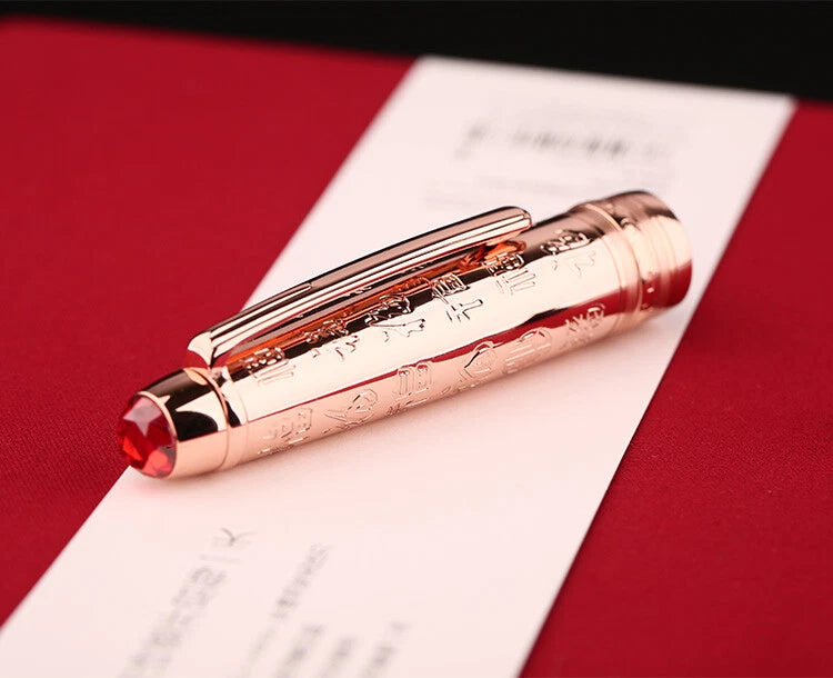 Moonman P135 Coral Red “Blessing” Limited Edition Fountain Pen – Extra Fine Rose Gold Nib, Resin Body, Metal Cap with Ruby Red Top