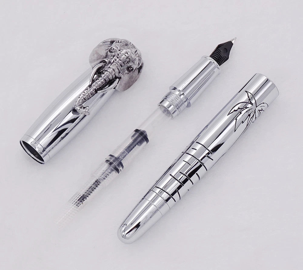 Fuliwen Elephant Cap Fountain Pen-Medium 0.7mm Nib, Push Cap, Vintage Metal 135mm Writing Pen for Office School Gifts