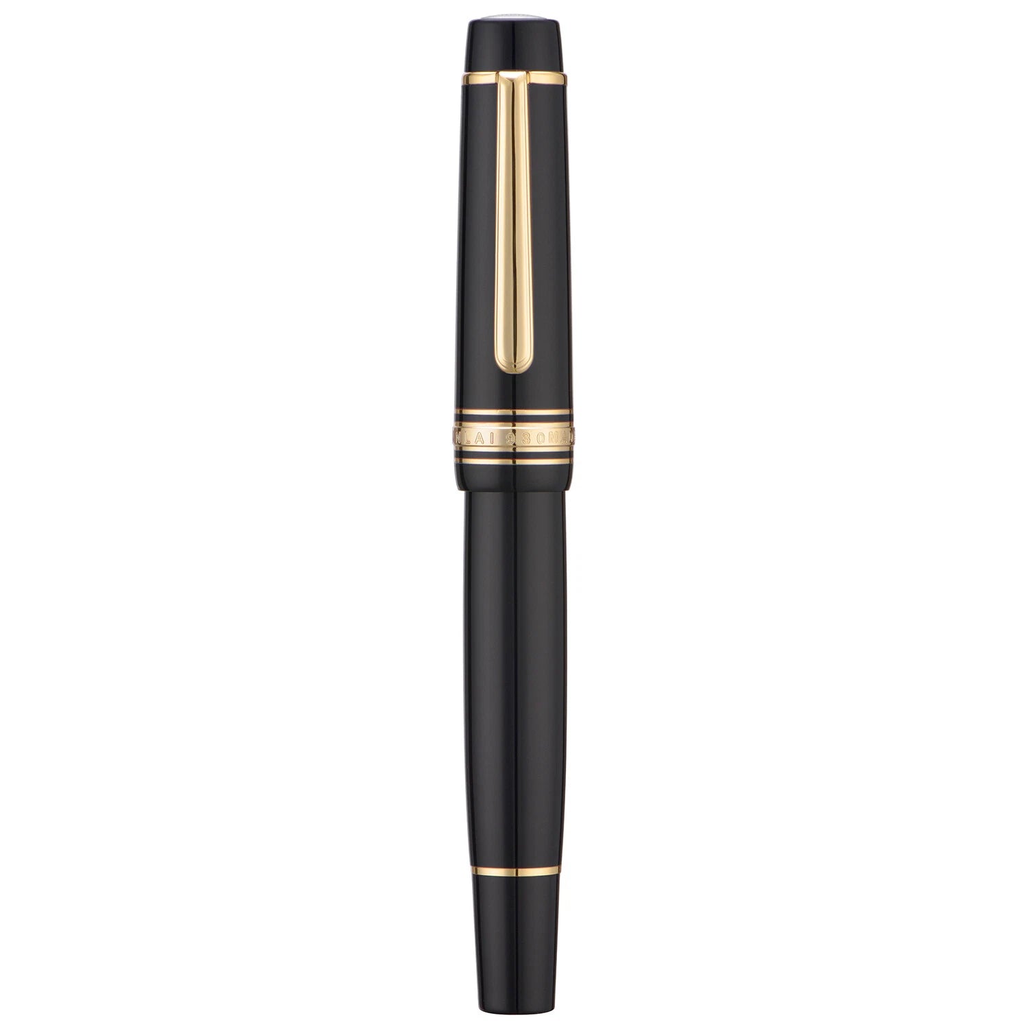 WingSung Junlai 930 Acrylic Fountain Pen – Flat Top Design with Piston Filling System, Size #9 Iridium Nib in Fine, Medium & Broad – Piano Black Fence Ink Tank with Gold Trim (No Ink)