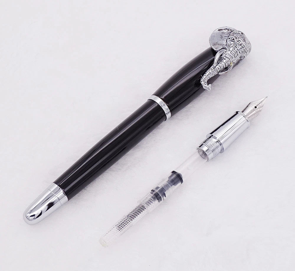 Fuliwen Elephant Cap Fountain Pen-Medium 0.7mm Nib, Push Cap, Vintage Metal 135mm Writing Pen for Office School Gifts