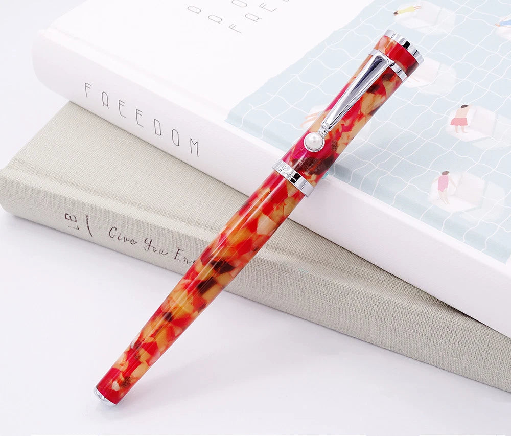 Fuliwen 2307 Resin Fountain Pen – Marble Body, Silver Trim, Smooth M Nib, Converter System