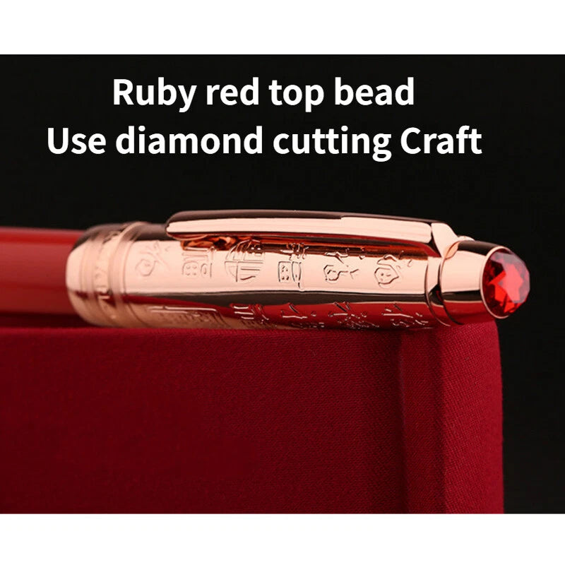 Moonman P135 Coral Red “Blessing” Limited Edition Fountain Pen – Extra Fine Rose Gold Nib, Resin Body, Metal Cap with Ruby Red Top