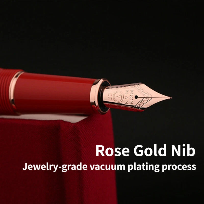 Moonman P135 Coral Red “Blessing” Limited Edition Fountain Pen – Extra Fine Rose Gold Nib, Resin Body, Metal Cap with Ruby Red Top