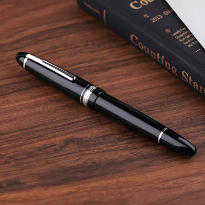 Moonman P136 Piston Fountain Pen –  Black Resin Body with Silver Clip, Extra Fine, Fine, Medium, Broad Nib Options, Comes with Gift Box