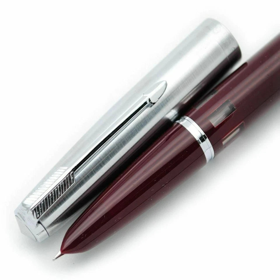 Wing Sung 601 Steel Cap Vacumatic Fountain Pen with Ink Window, Extra Fine Nib (Maroon)