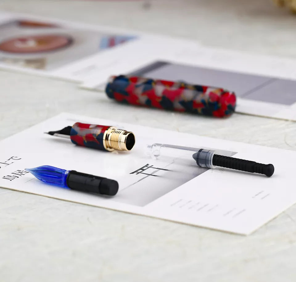 Moonman N8 Convertible Fountain Pen (EF Nib & Glass Nib) - Multicolored Red