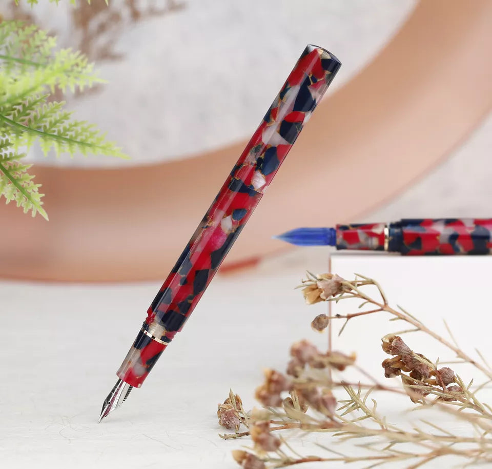 Moonman N8 Convertible Fountain Pen (EF Nib & Glass Nib) - Multicolored Red
