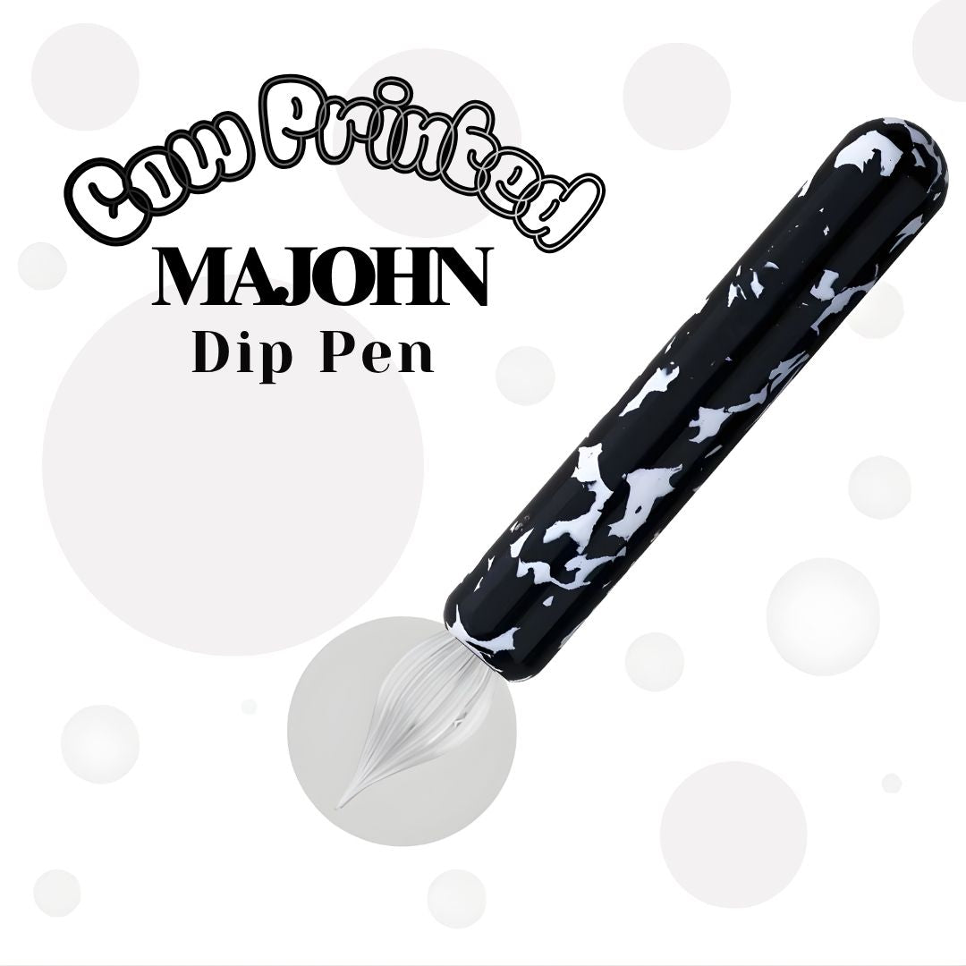 MAJOHN Cow Printed Resin Dip Pen – Fine 0.5mm Glass Nib, Handmade Artistic Calligraphy Pen