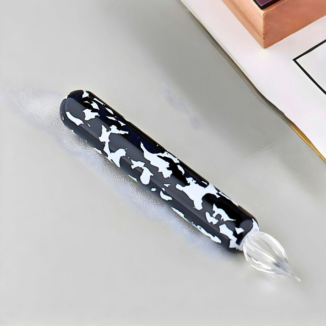 MAJOHN Cow Printed Resin Dip Pen – Fine 0.5mm Glass Nib, Handmade Artistic Calligraphy Pen