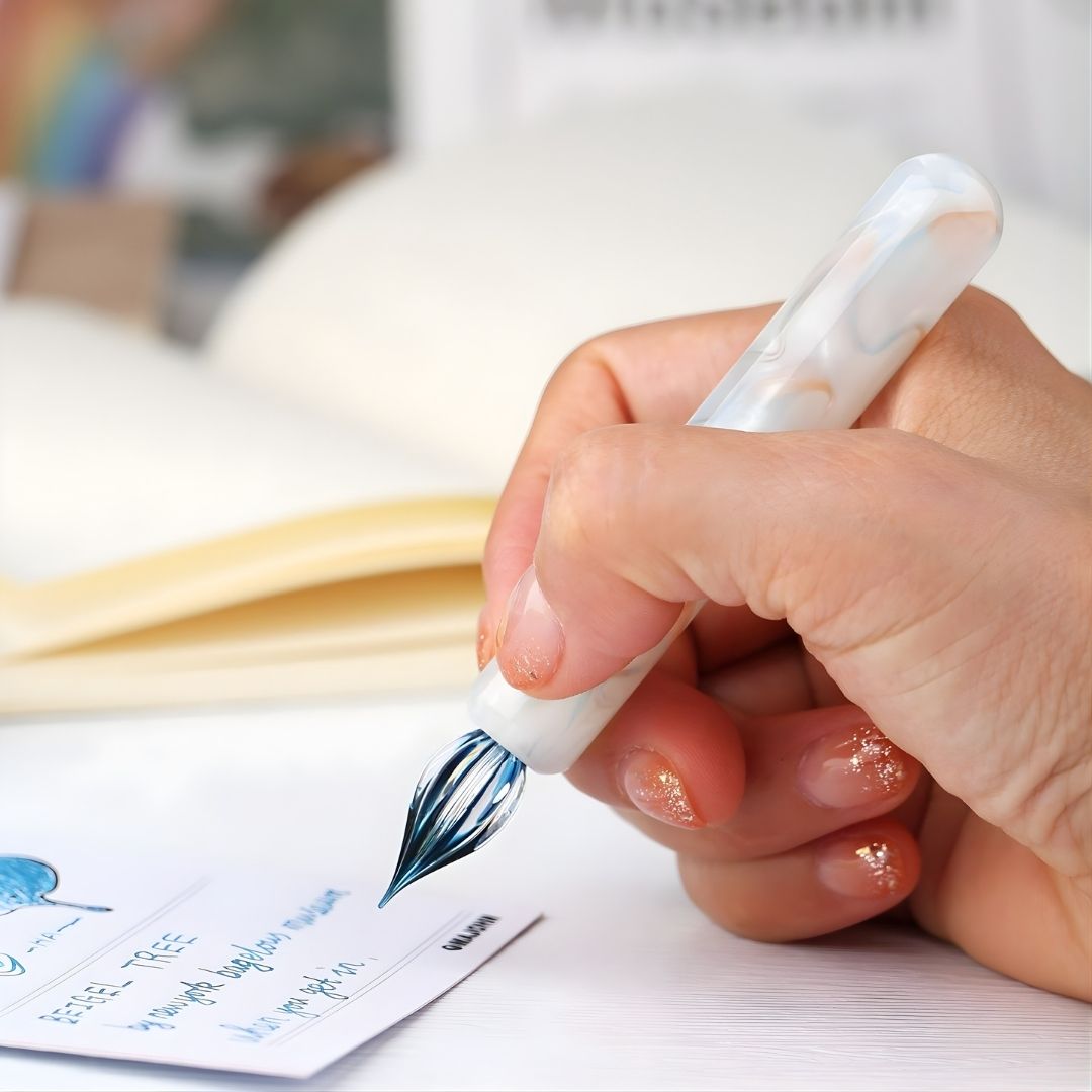 MAJOHN Glaze White Resin Dip Pen – Fine 0.5mm Glass Nib, Handmade Artistic Calligraphy Pen